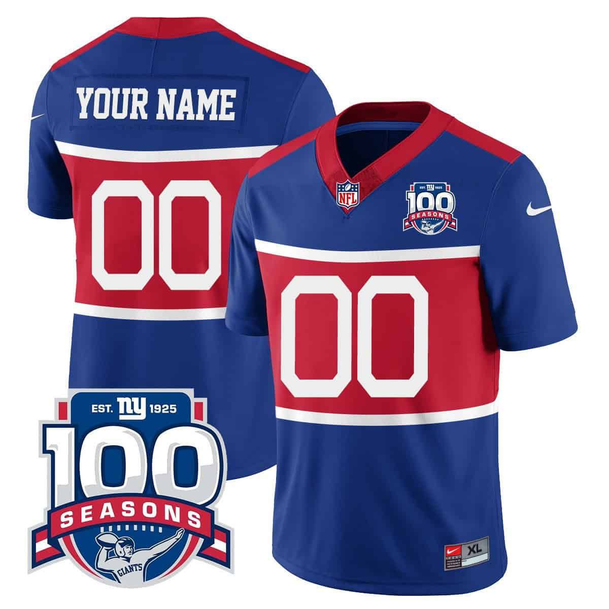 Men New York Giants 2024 Nike Blue 100TH Season Commemorative Vapor Custom NFL Jersey->customized nfl jersey->Custom Jersey